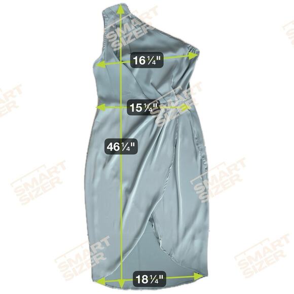 New Ruched Pale Blue Bodycon Dress Sz M One Shoulder Wrap Satin Cocktail Wedding - Picture 4 of 15